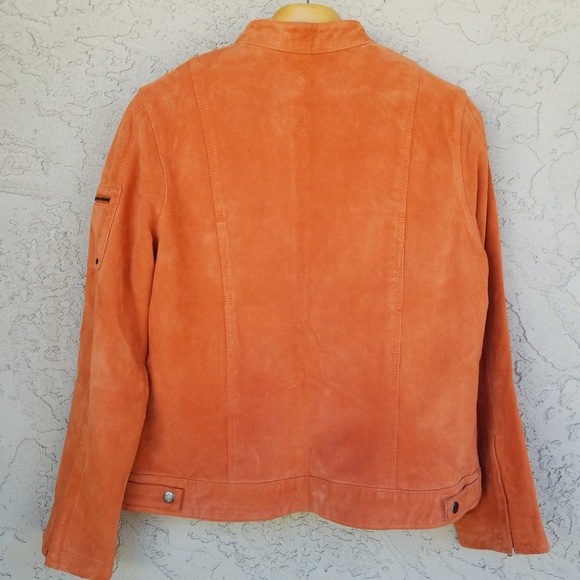 I.E Relaxed Pumpkin Suede Leather Bomber Jacket - Picture 2 of 6